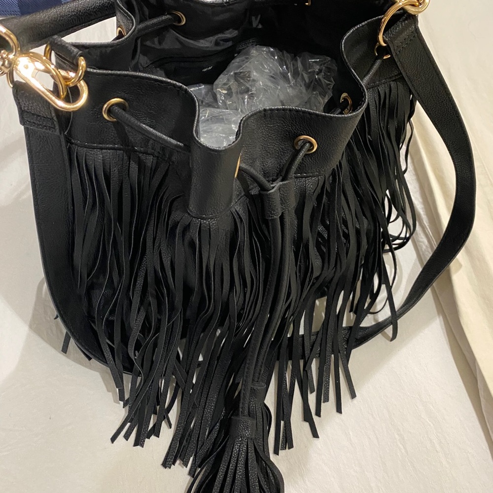 H&M BLACK TASSEL BAG WITH CROSSBODY STRAP